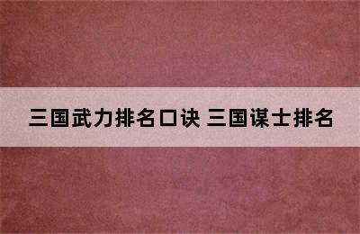 三国武力排名口诀 三国谋士排名